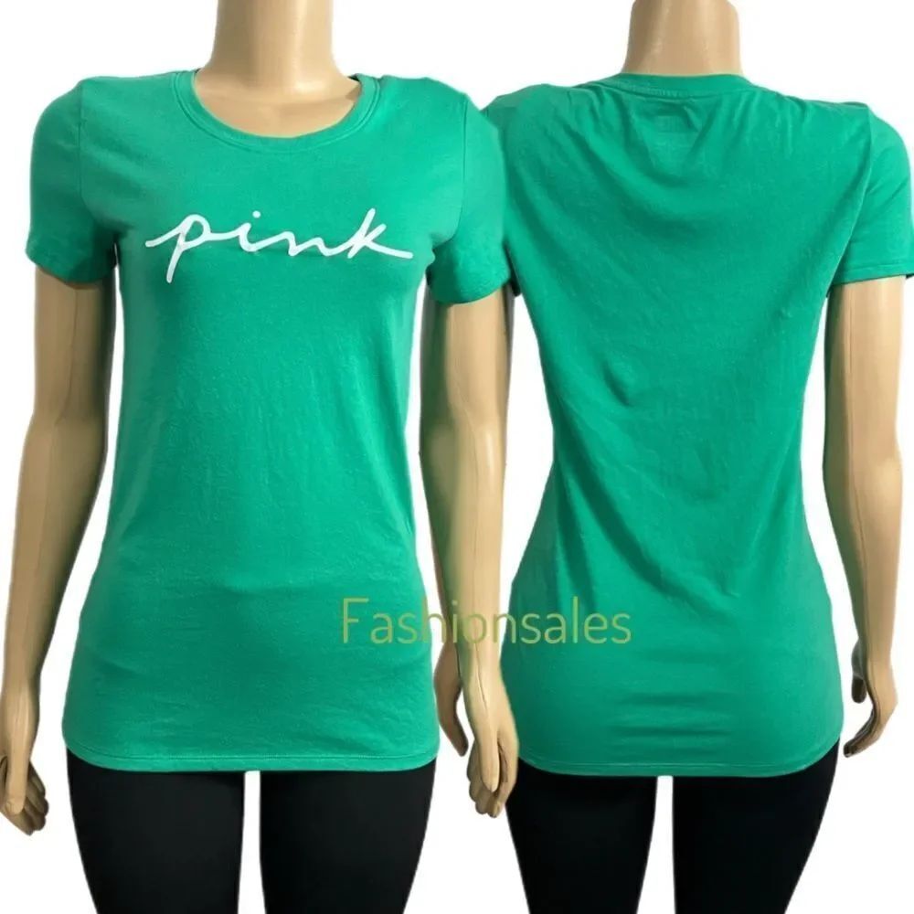 Victoria’s Secret Pink Everyday Crew Neck T-shirt Script Logo Green